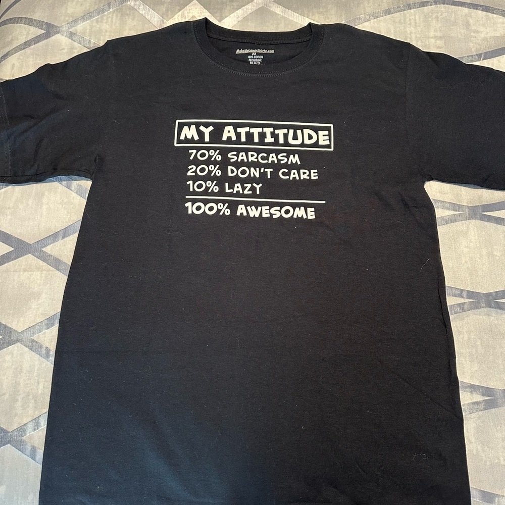 Express yourself with this Black Graphic Tee with Attitude Statement - Size M